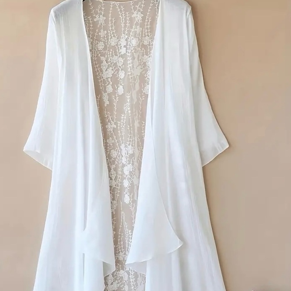 Black Floral Embroidered Kimono Cardigan